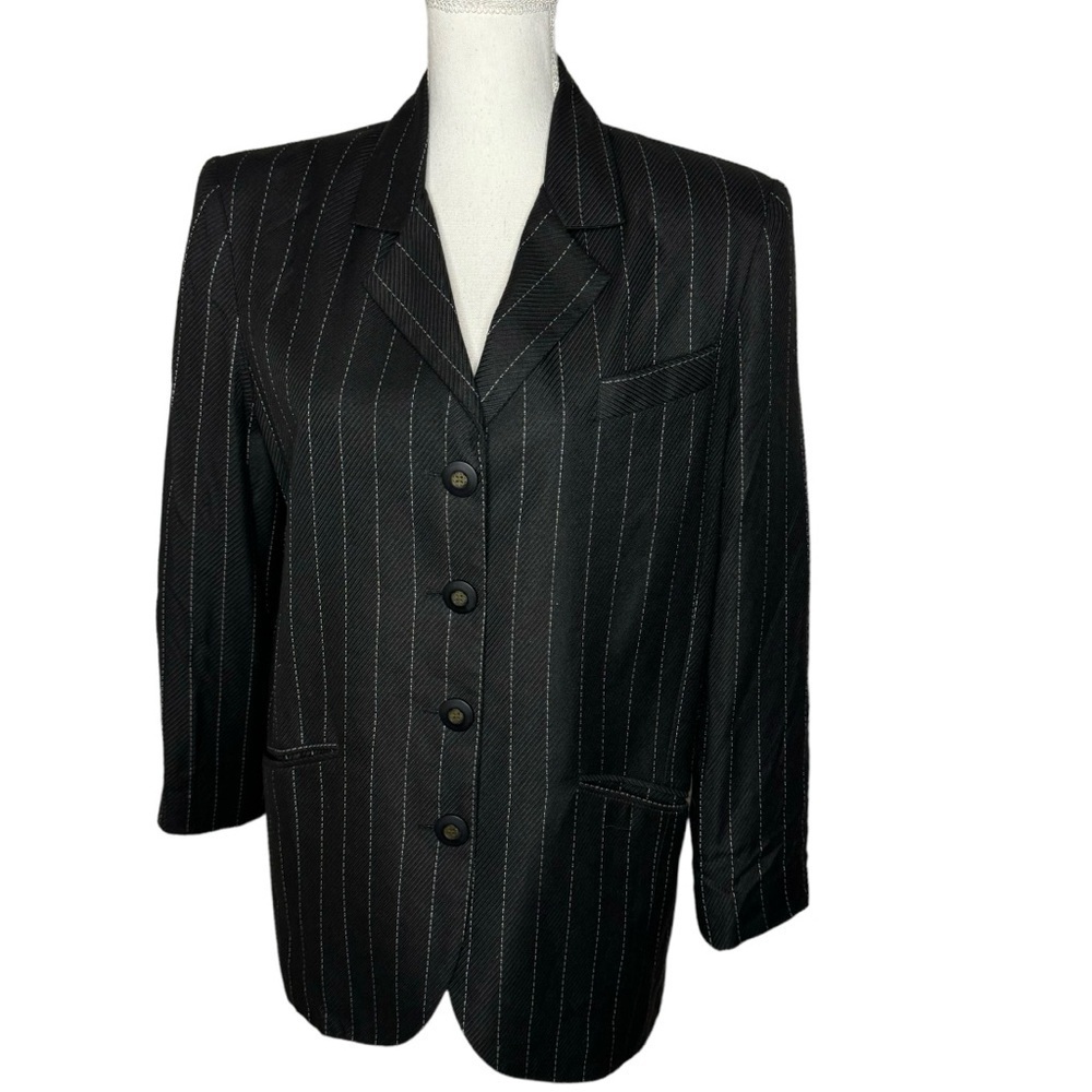 Sue Wong Vintage‎ Pinstripe Blazer Black Oversized Boxy Small
